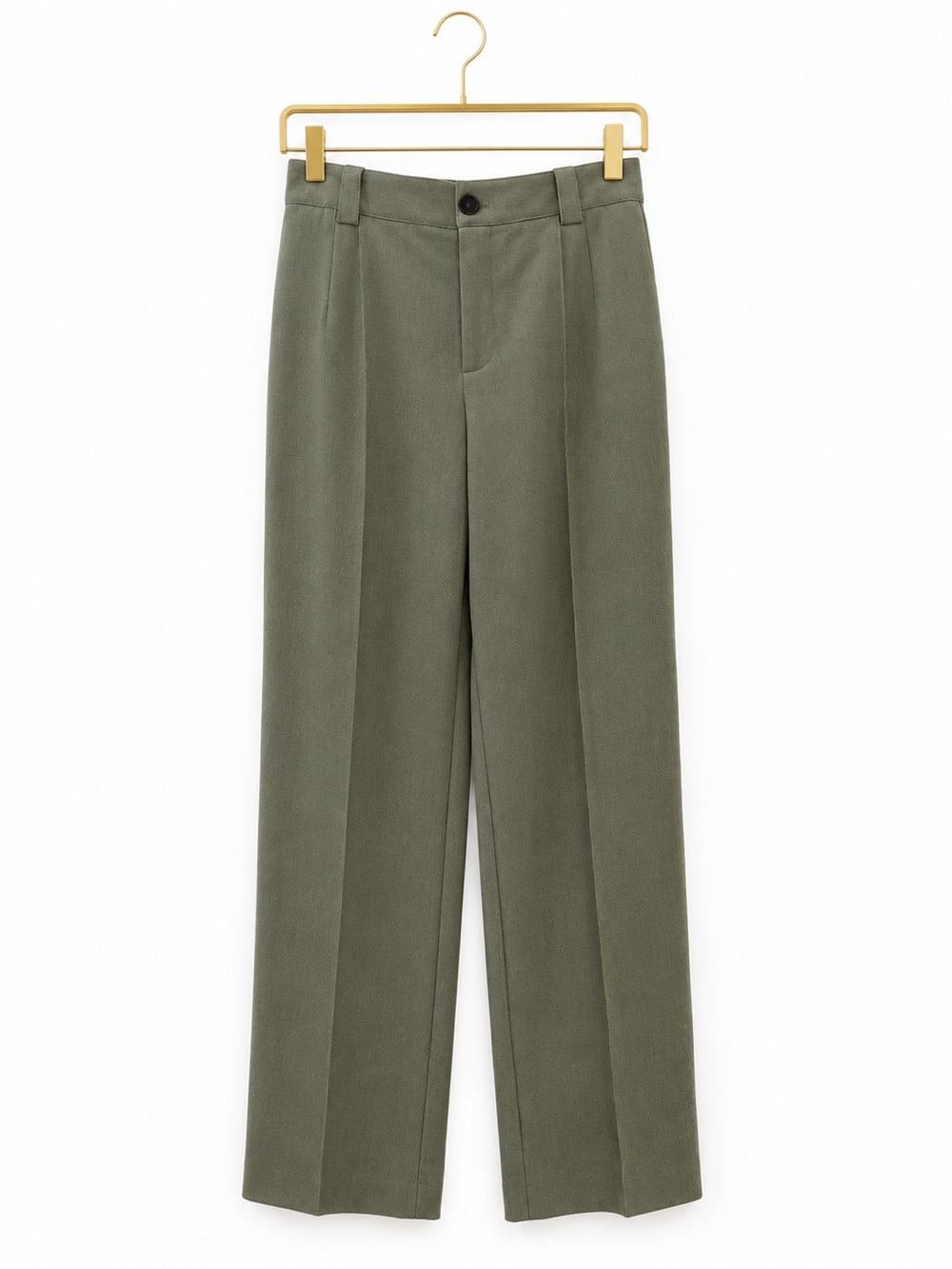 ZARA Dress Pants Olive Crepe Pleated High Rise Straight Leg Medium Work Career